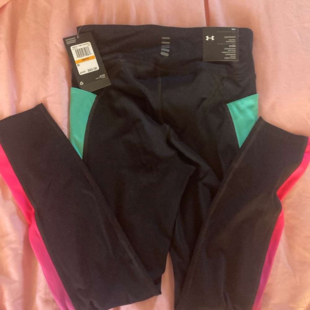 Under Armour women’s Black Green and Pink Leggings